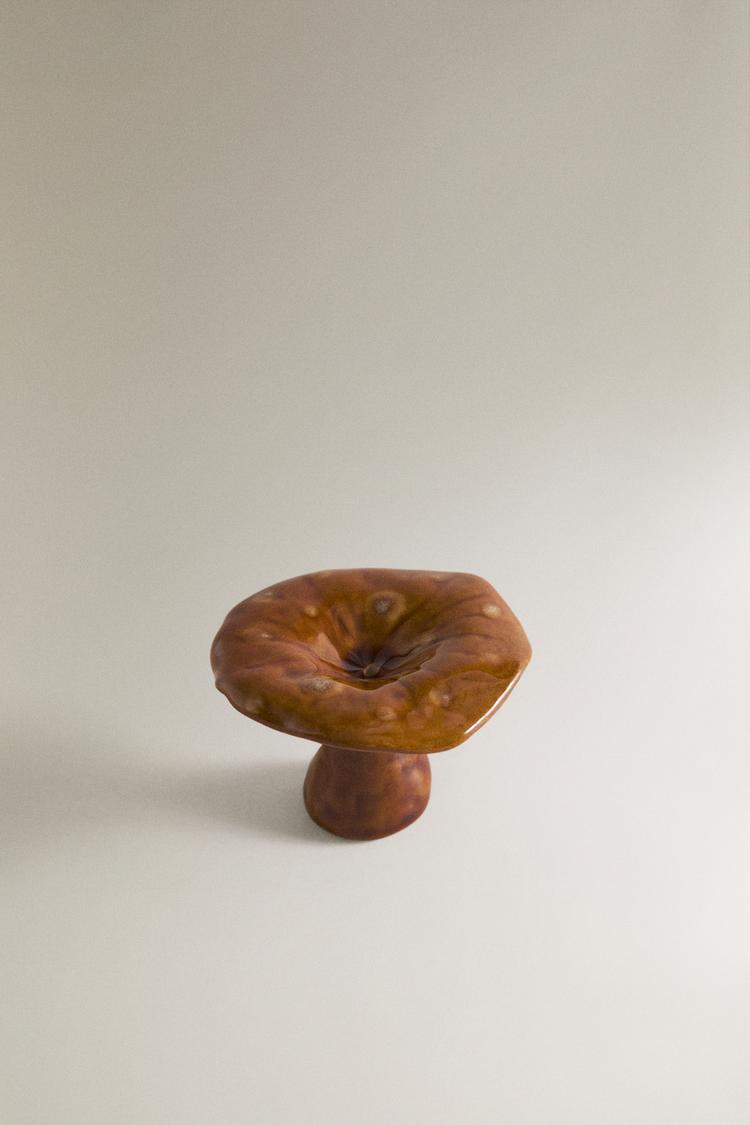 SMALL STONEWARE MUSHROOM INCENSE BURNER — Pumpkin