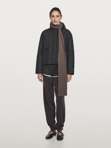 Zara Short lightweight water-repellent puffer jacket with corduroy detail - Black