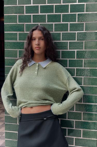 PULL POLO EN MAILLE BIMATIÈRE - Vert de Zara - Image 1