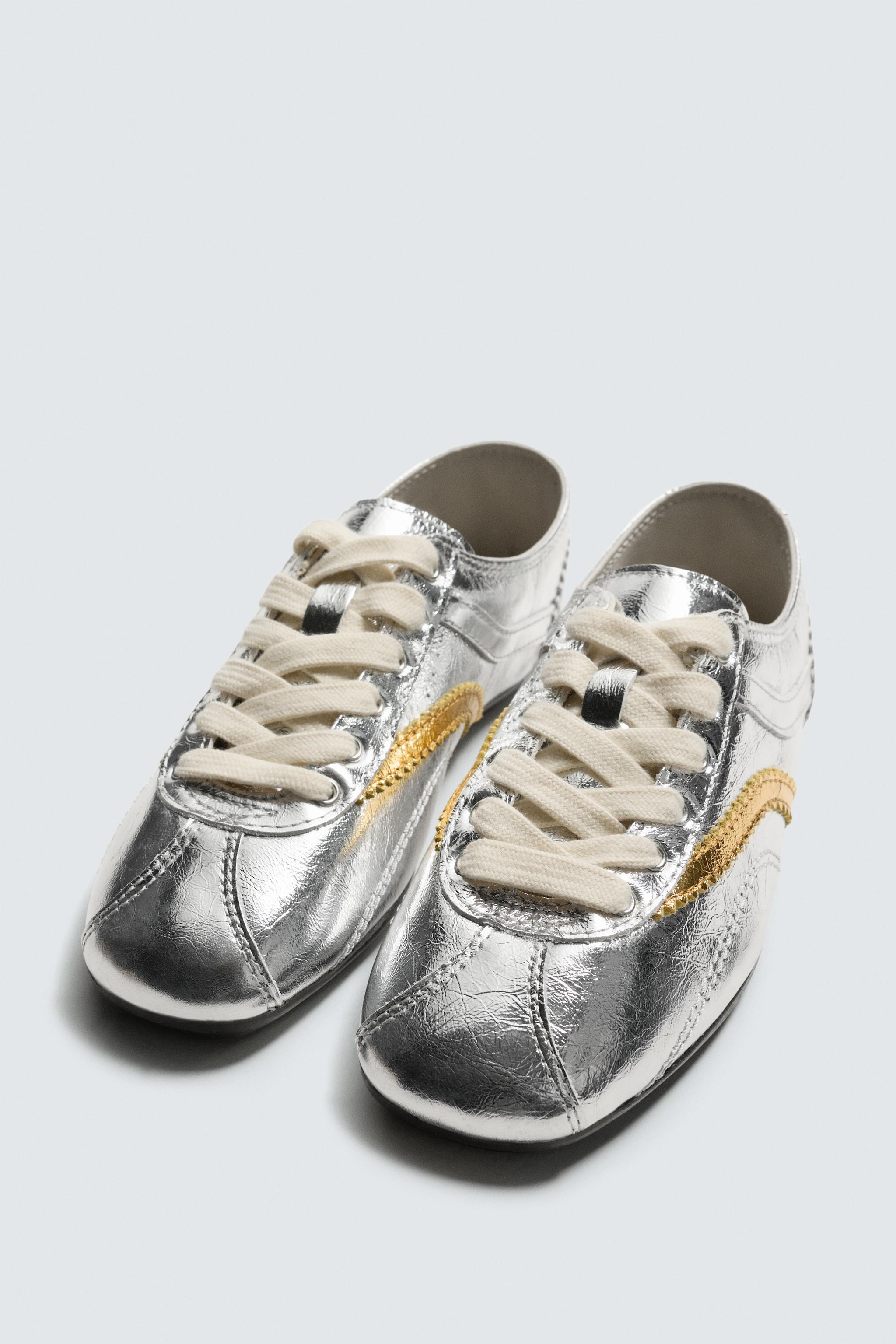 METALLIC LEATHER TRAINERS HARRY LAMBERT FOR ZARA X DISNEY - Silver