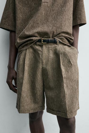 RELAXED FIT PLEATED BERMUDA SHORTS - Khaki by Zara - Image 4