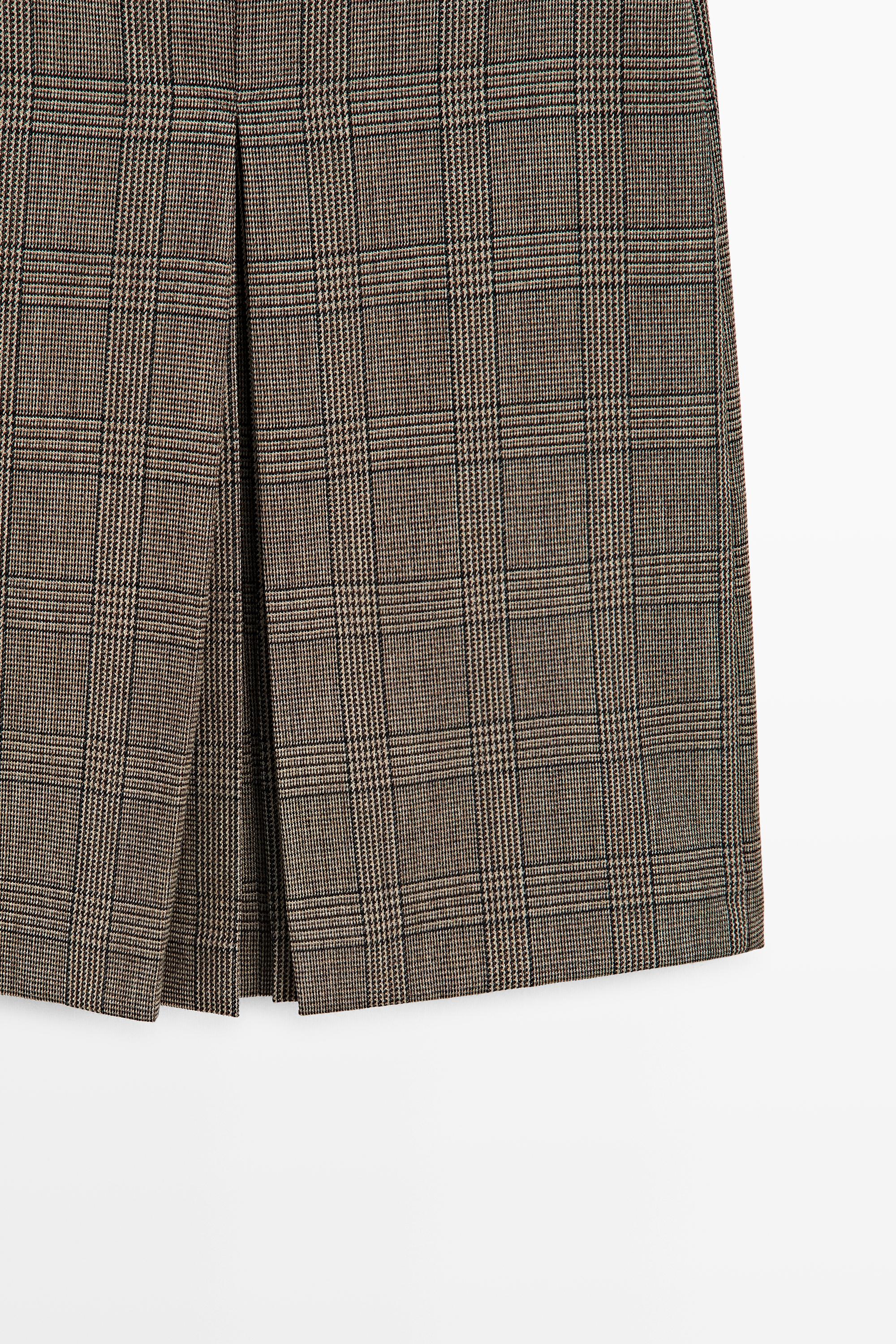 100% wool check midi skirt with pleat detail