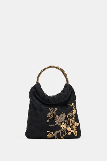 EMBROIDERED MINI BUCKET BAG - Black by Zara