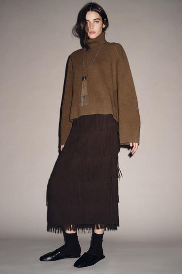 95% WOOL HIGH NECK JUMPER - Light brown by Zara