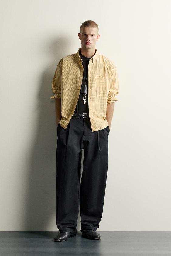 CAMISA RELAXED FIT ALGODÓN CUADROS - Amarillo claro de Zara - Imagen 0