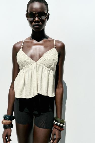 BEADED STRAPPY TOP - Ecru by Zara - Image 1