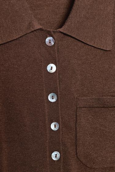 PULL POLO AVEC LAINE ET POCHE - chocolat de Zara - Image 8