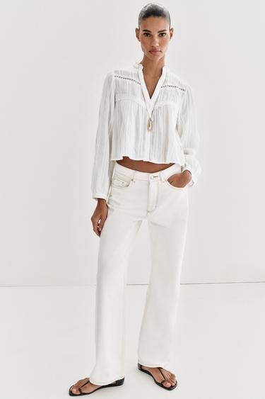 CAMISA CURTA PUNTILLA - Branco roto de Zara