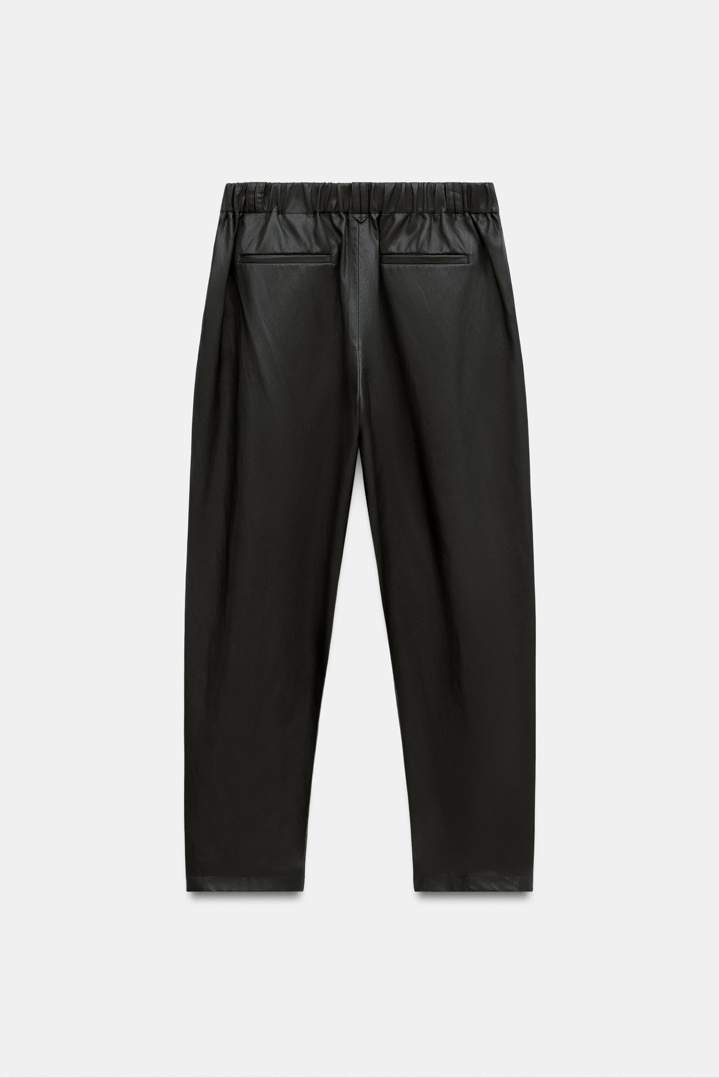 Женские брюки Zara Faux Leather Seam, цвет: Коричневый — фото 9