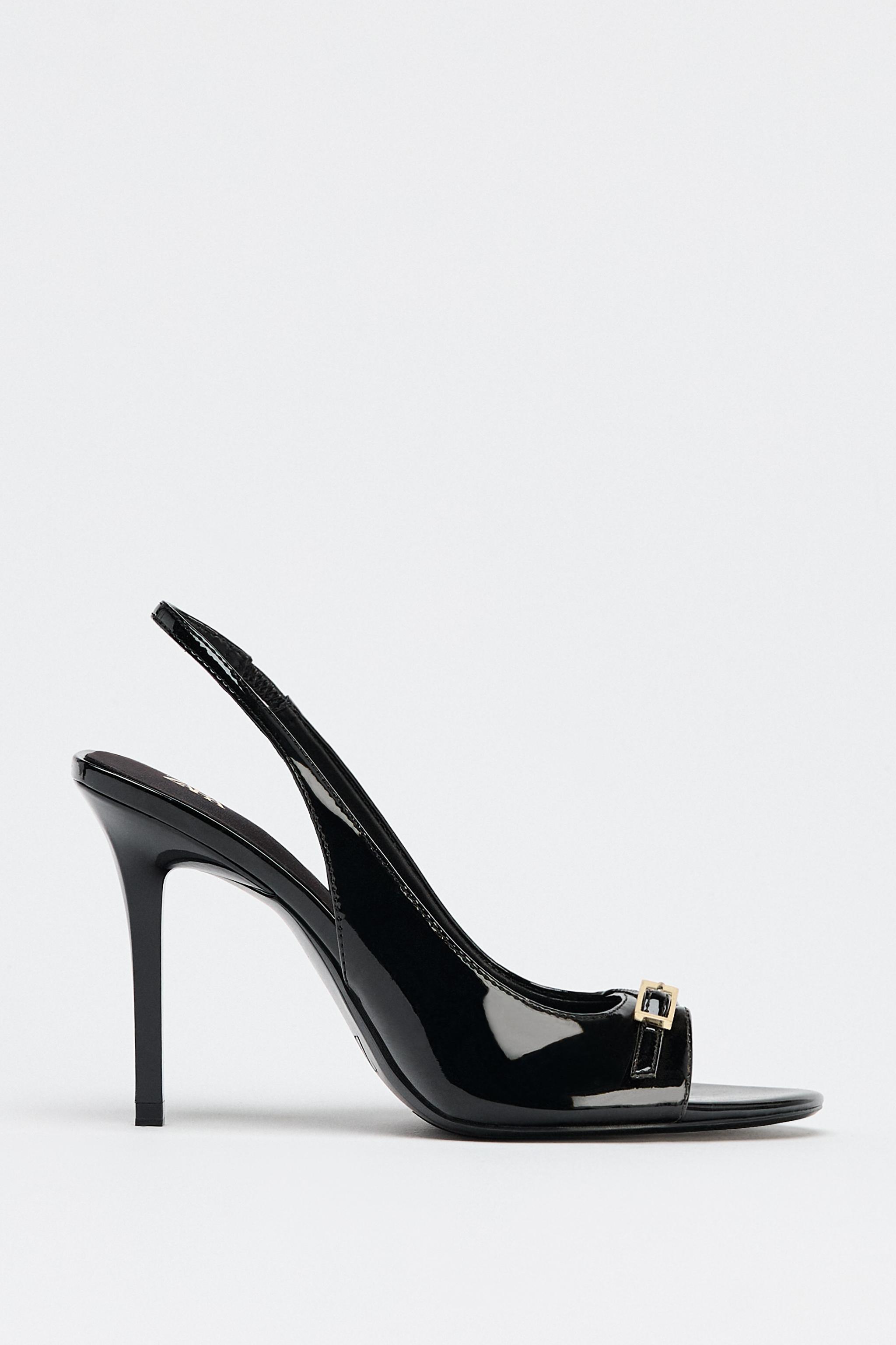 SANDALES À TALONS EFFET VERNI