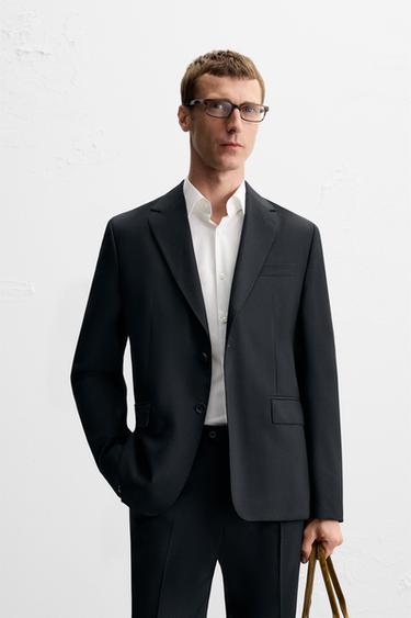 Zara 100% WOOL SUIT BLAZER - Navy blue
