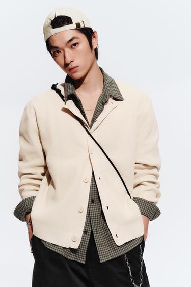Zara 雪尼爾紋理開襟衫 - 裸色