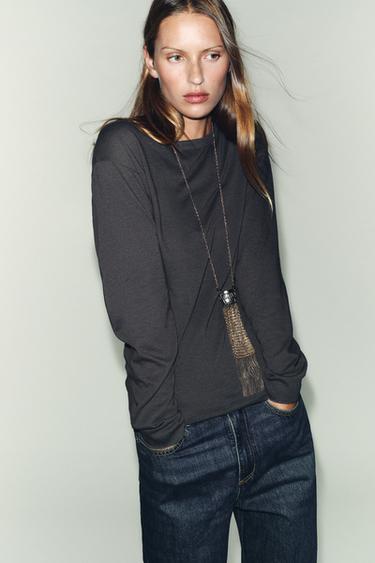 CAMISETA MANGA LARGA - Plomo de Zara
