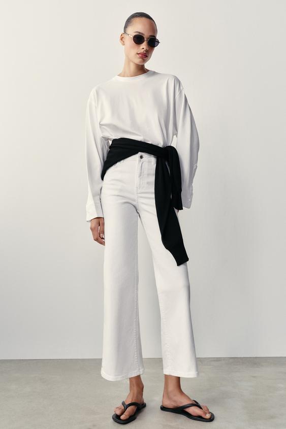 Zara Z1975 HIGH-WAIST COMFORT CULOTTE JEANS - White - Image 0