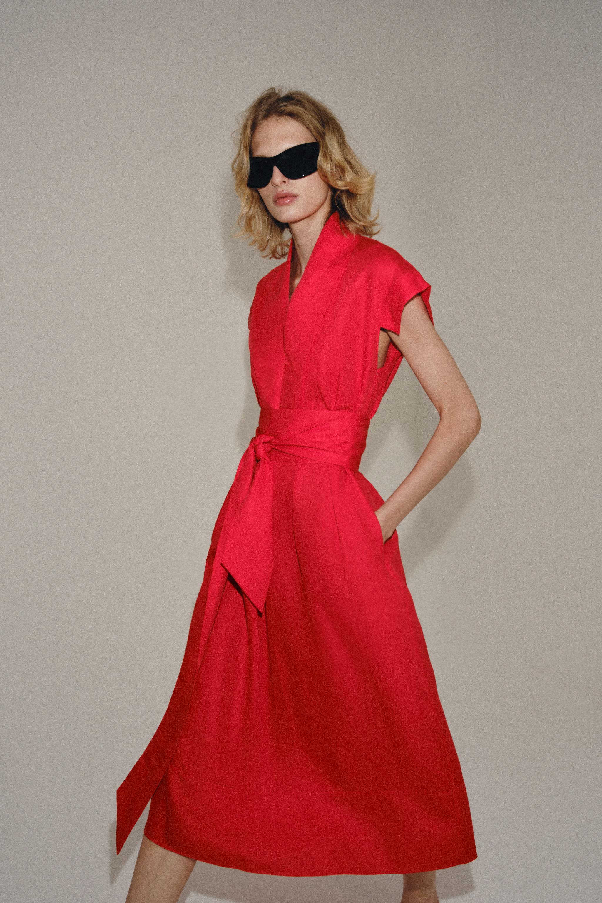 Женские платья Zara ZW COLLECTION MIDI LINEN DRESS — фото 2