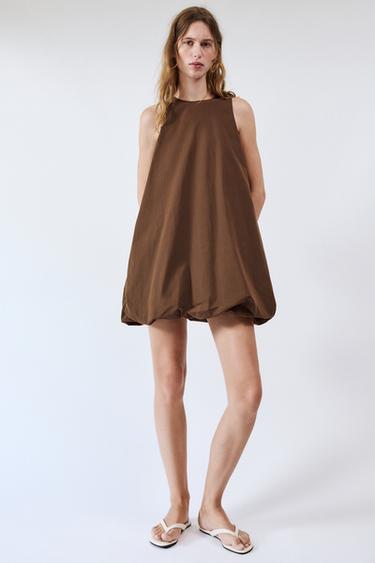 VESTIDO MINI GLOBO - Marrón de Zara