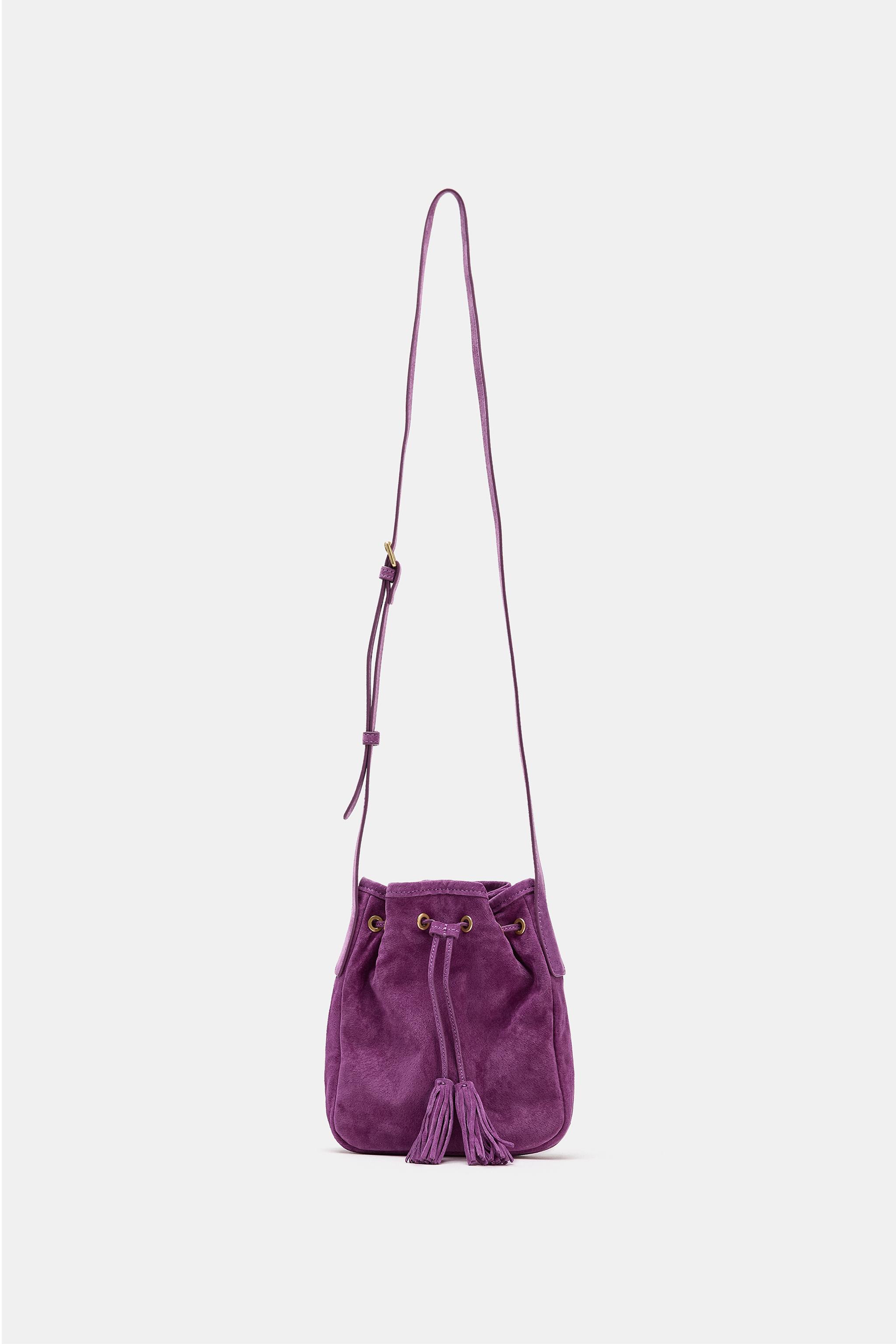 GATHERED LEATHER MINI CROSSBODY BAG — Purple