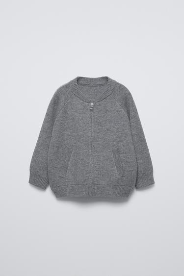 KNITTED BOMBER JACKET WITH WOOL - Grey marl by Zara - Image 0