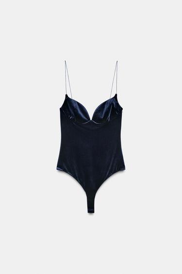 BODY À BRETELLES EN VELOURS - Bleu marine de Zara - Image 5