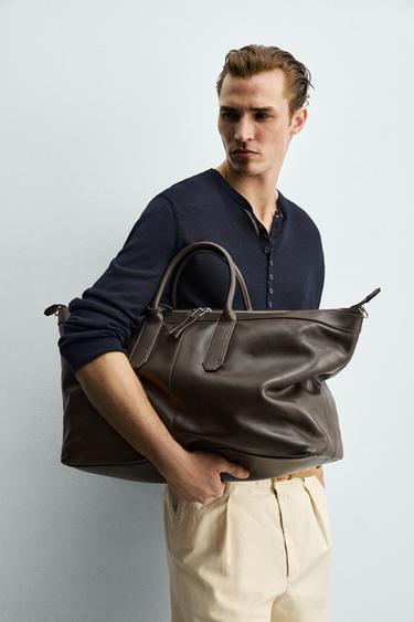 LEATHER TOTE BAG - Brown by Zara - Image 1