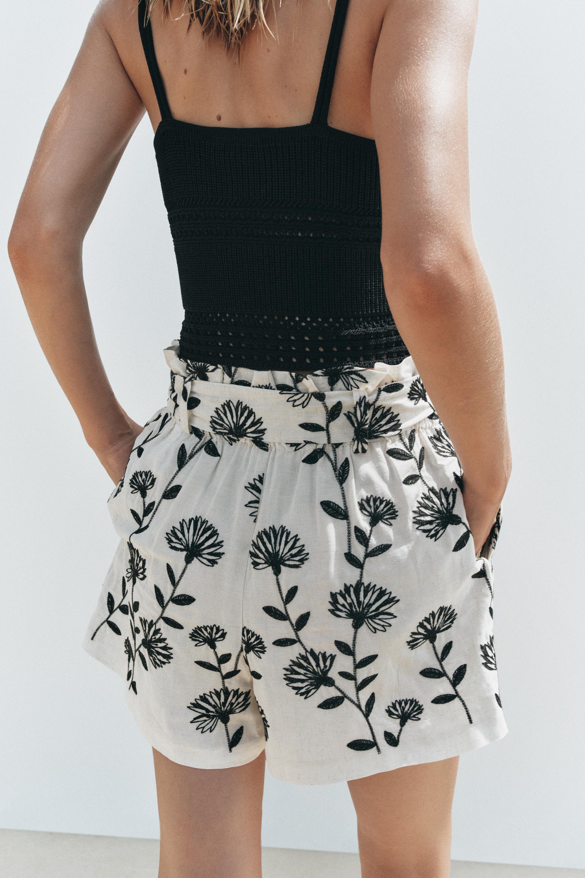 スペイン発送 ZARA 刺繍入りペーパーバッグバミューダパンツ 08012840070-p.jpg?ts=1749124438776