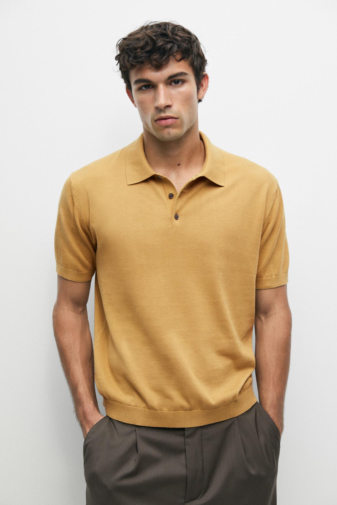 100% cotton knit polo sweater — Mustard