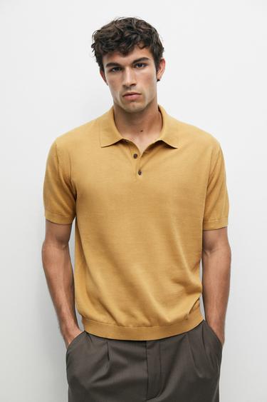 100% cotton knit polo sweater — Mustard 2