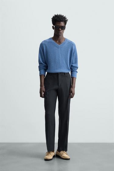 PANTALÓN TRAJE CON CÁÑAMO - LANA - Marino de Zara - Imagen 0