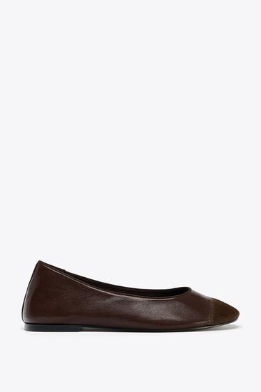 BALLERINES EN CUIR - Marron de Zara
