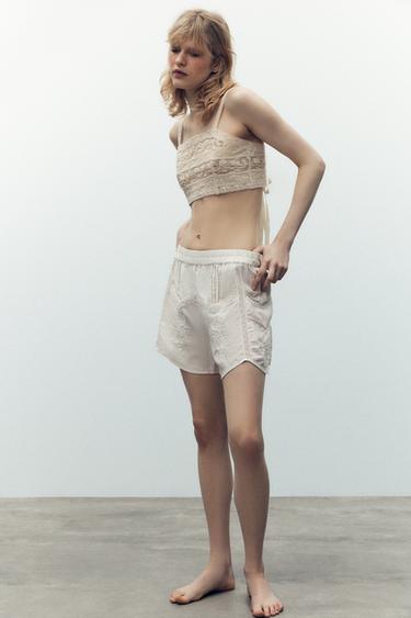 EMBROIDERED LACE SHORTS - Ecru by Zara