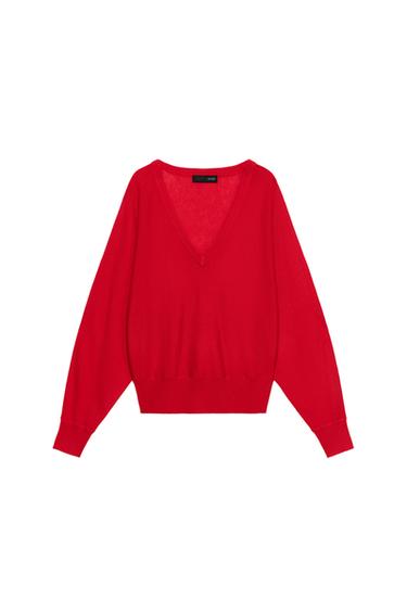 ШЕРСТЯНОЙ СВИТЕР С V-ОБРАЗНЫМ ВЫРЕЗОМ — КРАСНЫЙ от Zara