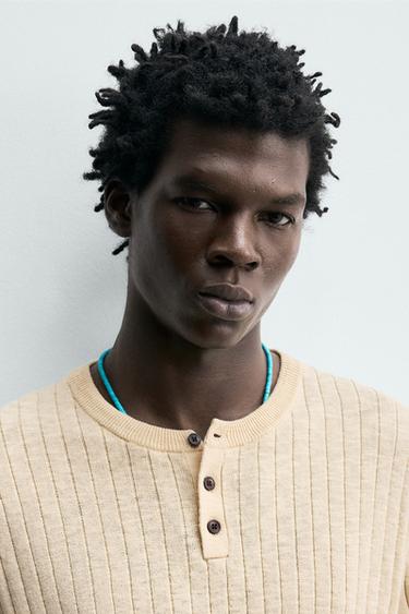 KNIT RIBBED HENLEY COTTON - LINEN T-SHIRT - Butter by Zara - Image 5