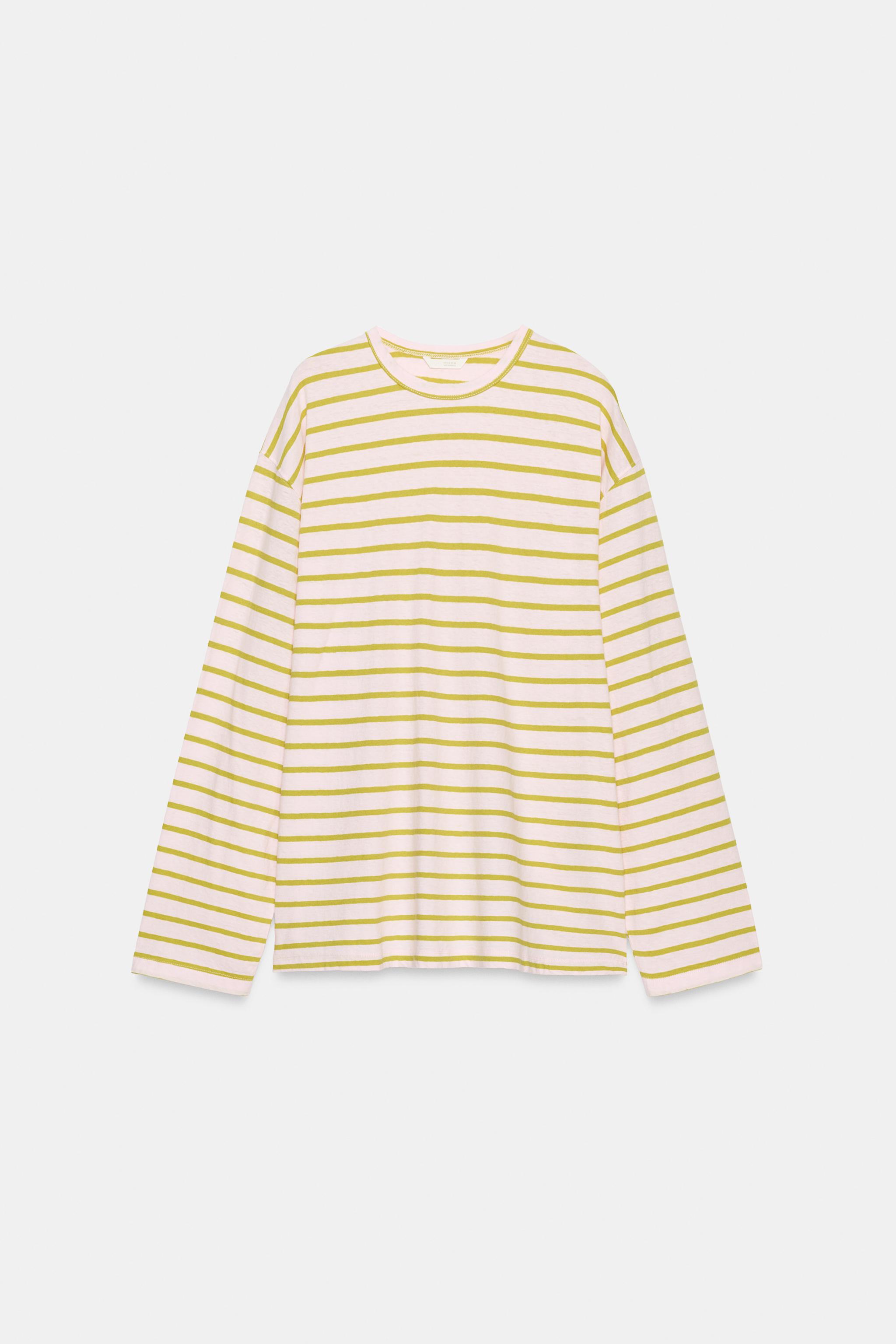 STRIPED COTTON AND LINEN T-SHIRT