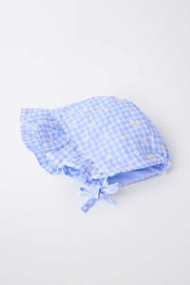 GINGHAM AND EMBROIDERED DAISY BONNET - Blue by Zara - Image 2