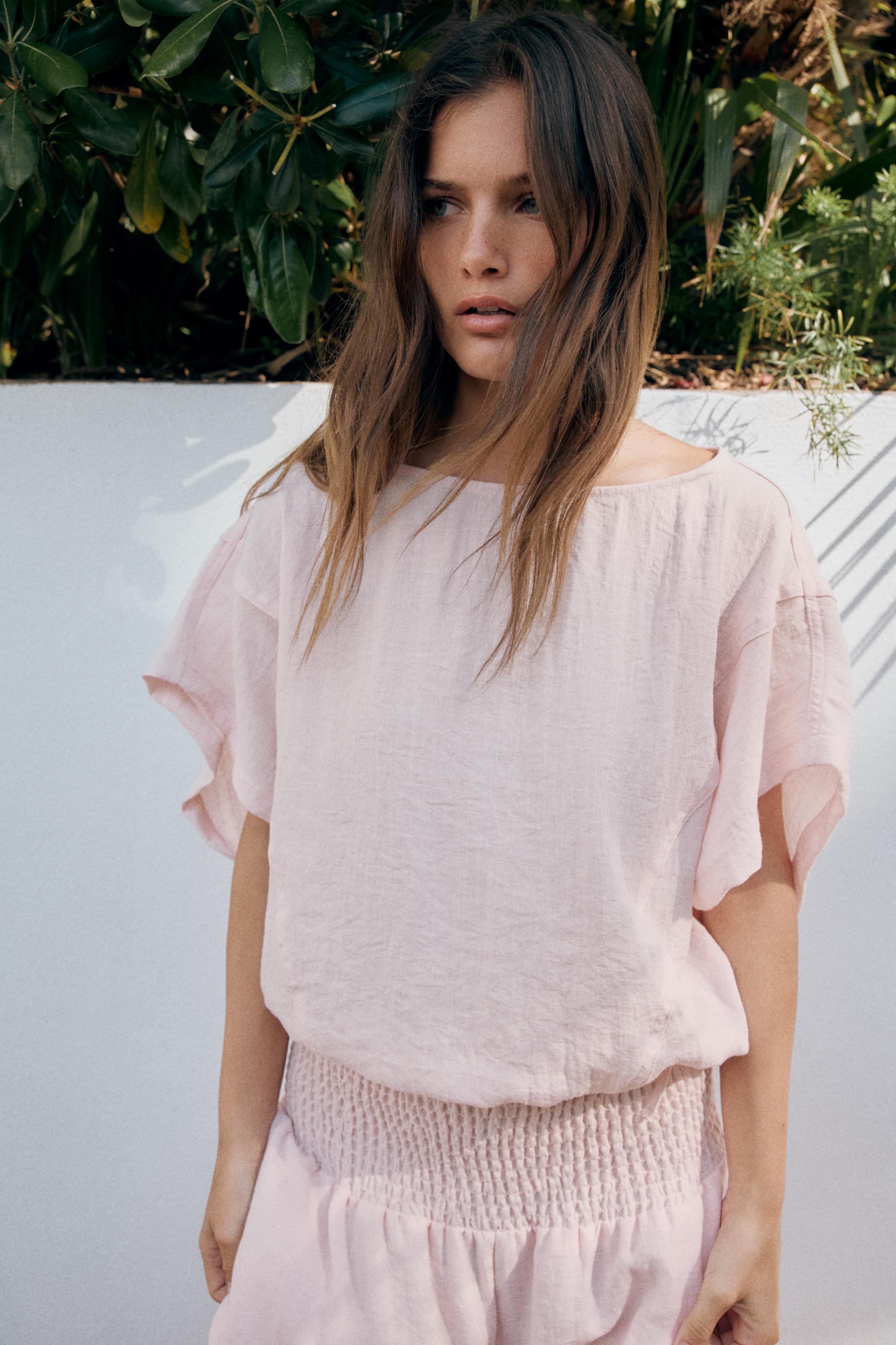 ADJUSTABLE HEM CAPE SHIRT — Light pink