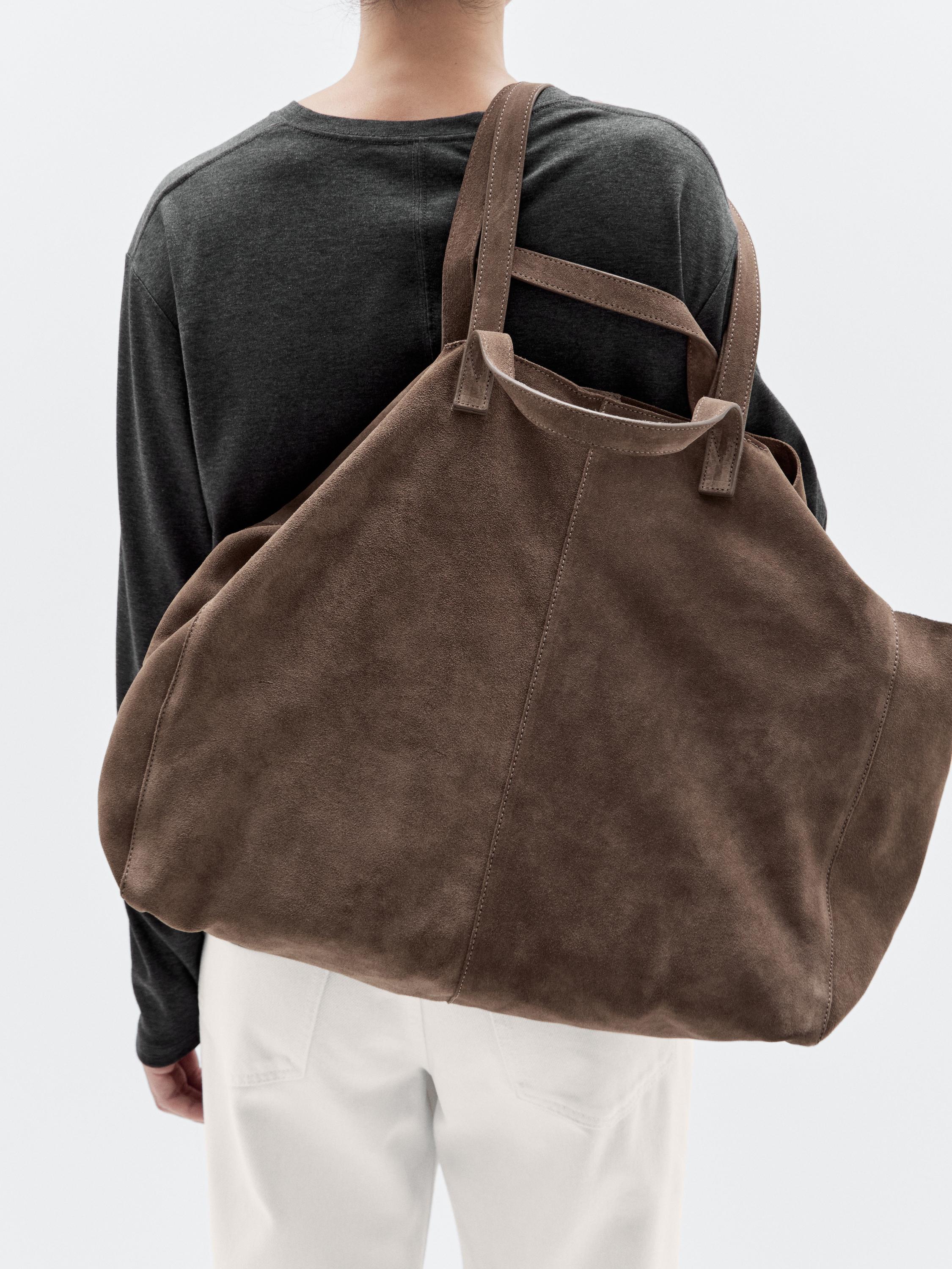 Grand sac cabas en croûte de cuir