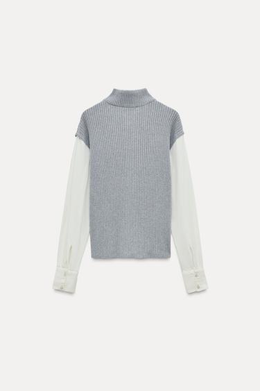 KOMBINIERTES T-SHIRT MIT STRICKTOP - Grau meliert von Zara