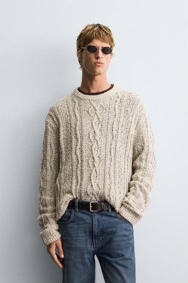 TEXTURED CABLE-KNIT SWEATER - Stone by Zara