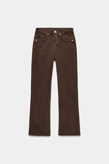 Zara TRF HIGH-WAISTED CROPPED FLARE JEANS - Brown