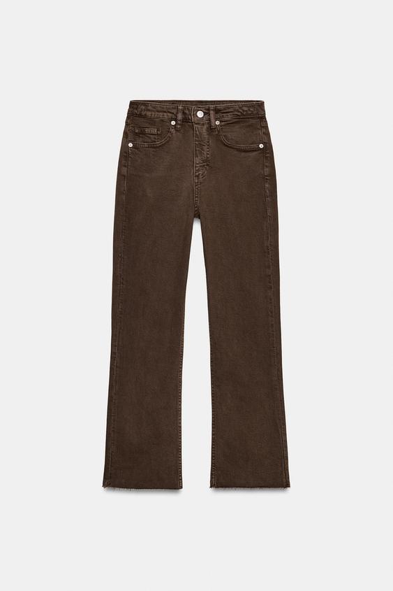 Zara TRF HIGH-RISE CROPPED FLARE JEANS - Brown - Image 0