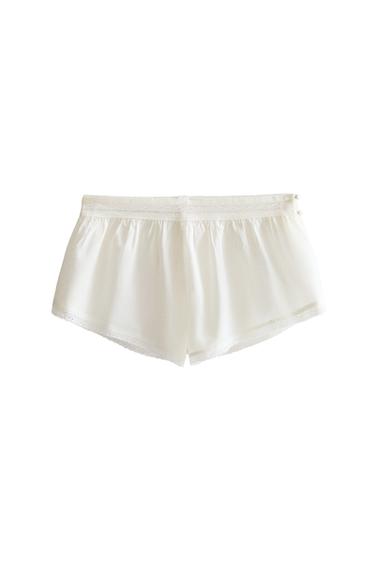Zara LACE CULOTTES SHORTS - Ivory