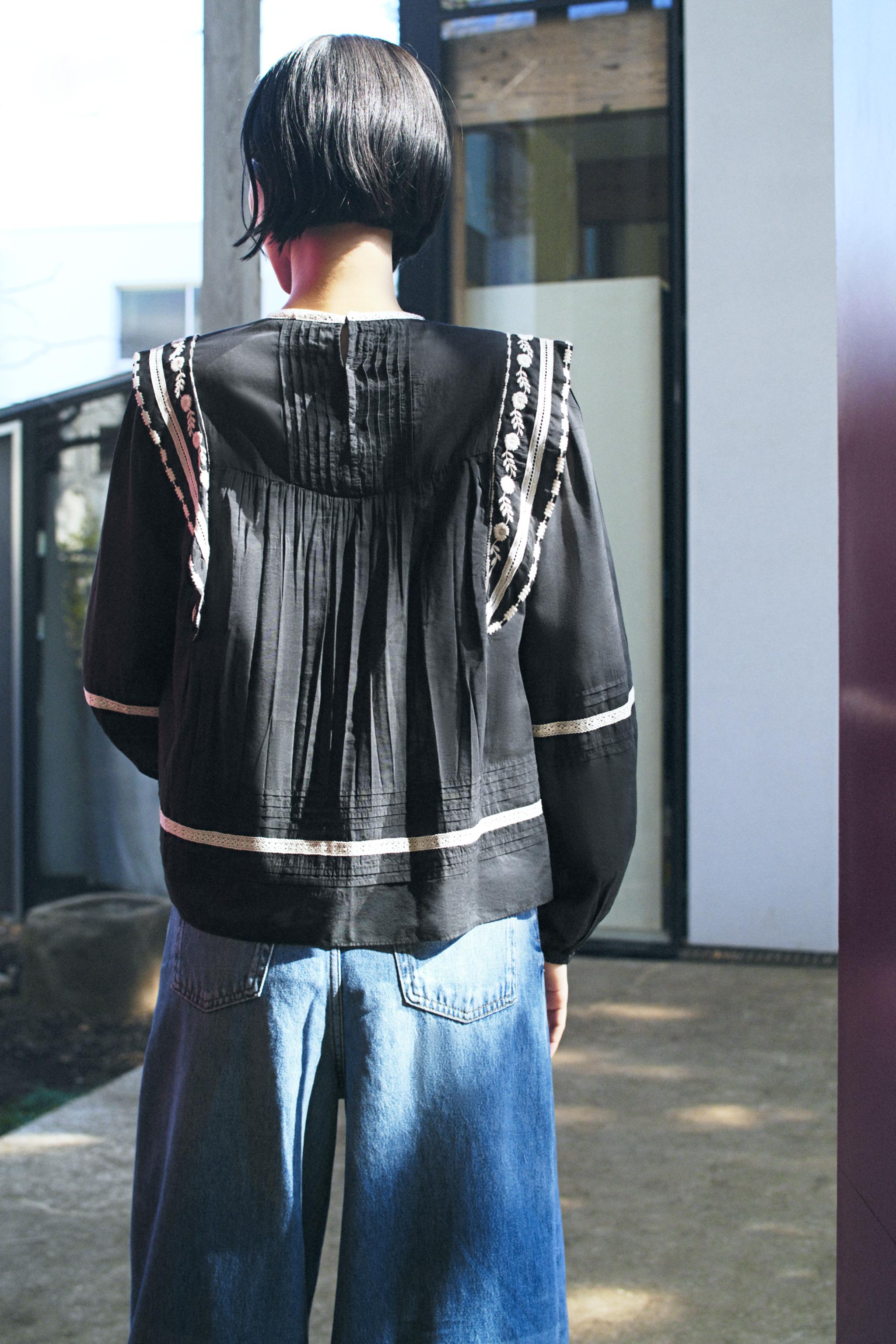 ブラウス レース 黒 ブラック トップス ZARA ザラ 水玉 ドット
