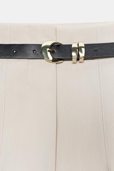Zara HIGH-WAISTED BELTED PANTS - Light camel