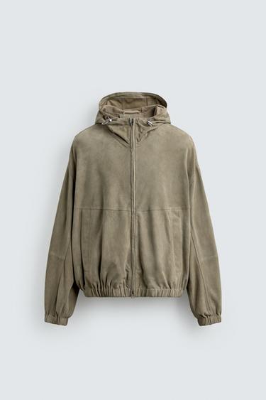 JAQUETA DE COURO COM CAPUZ - Cinza-toupeira da Zara - Imagem 0
