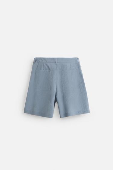 STRIPED CRINKLE-EFFECT BERMUDA SHORTS - Blue by Zara - Image 7