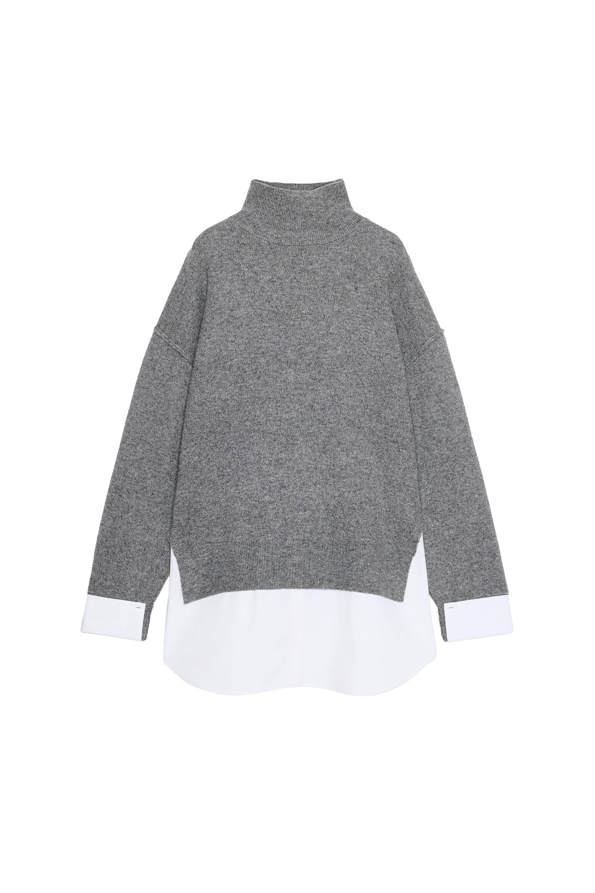 KNIT JUMPER WITH CONTRAST POPLIN