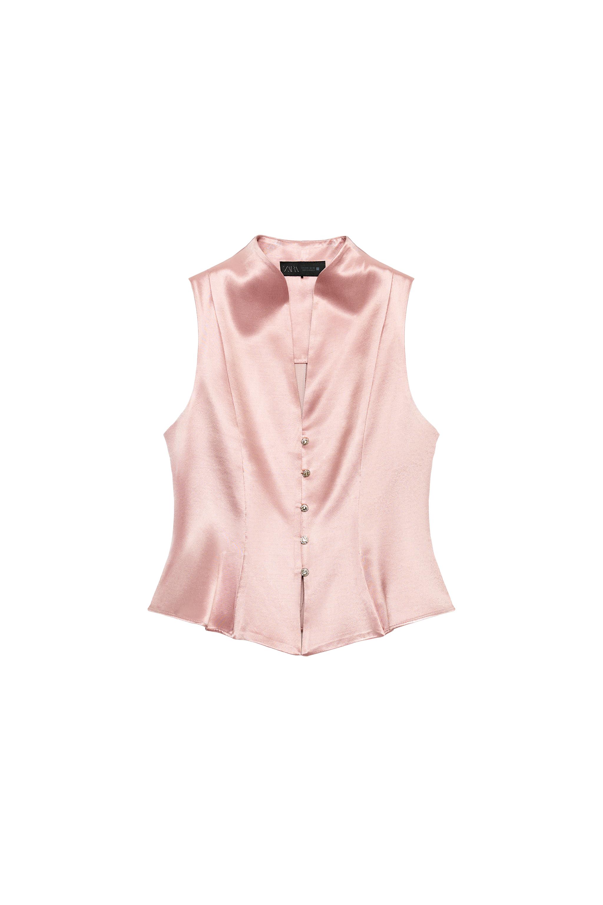 JEWEL BUTTON SATIN EFFECT TOP