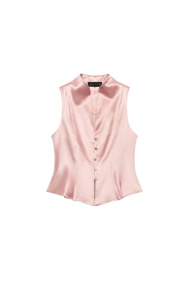 TOP SATINADO BOTONES JOYA - Rosa de Zara