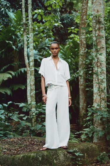 CAMISA CORTA VAINICA - Blanco roto de Zara