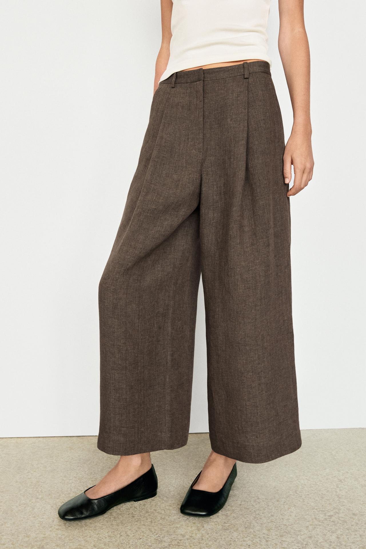 Linen melange darted trousers — Tortoise shell
